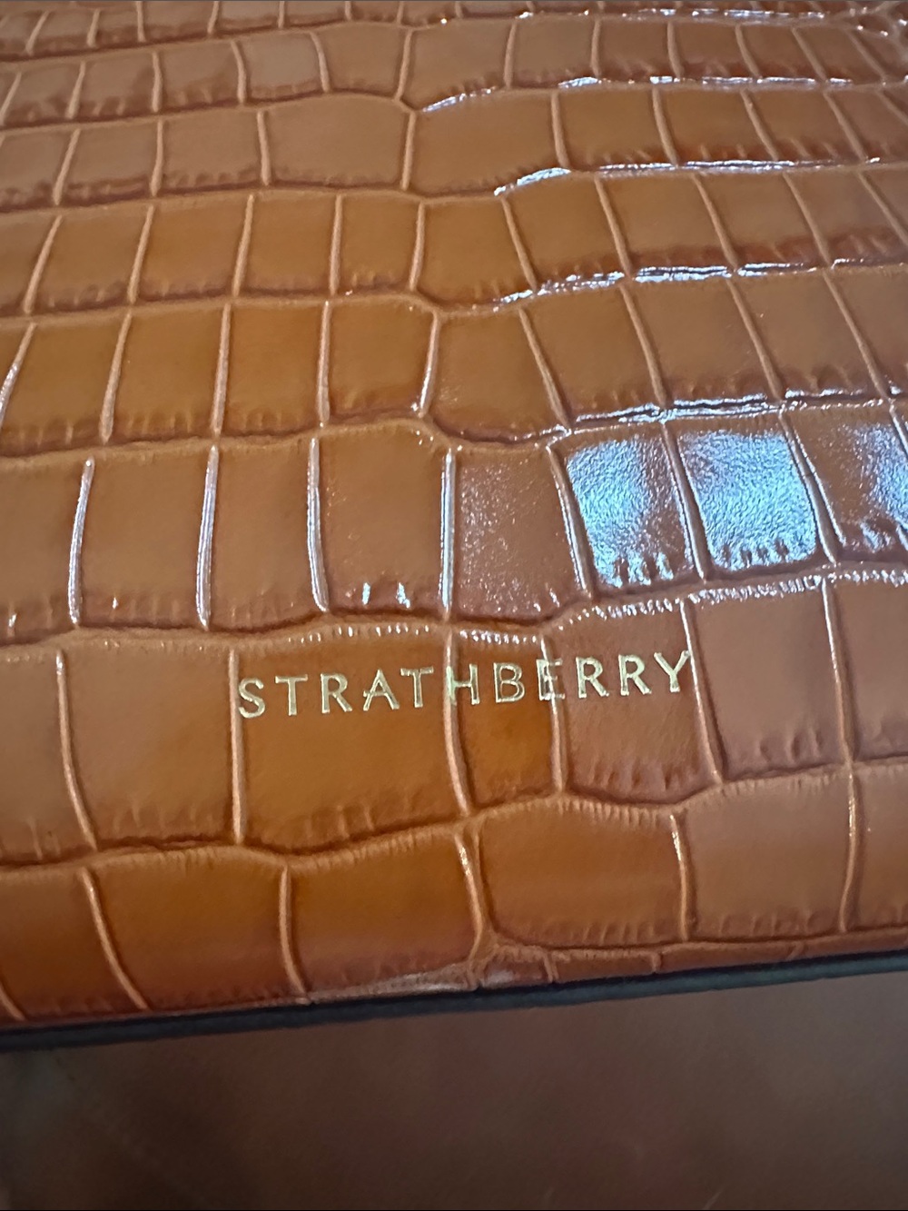 Strathberry Cognac Croc-Embossed Top-Handle Bag - Picture 7 of 10